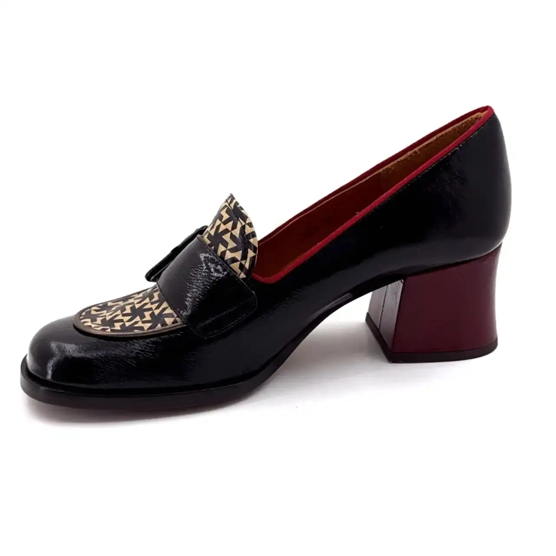 Chie Mihara Teisin 47 Black & Burgundy Printed Patent Leather Ivoire Chaussures