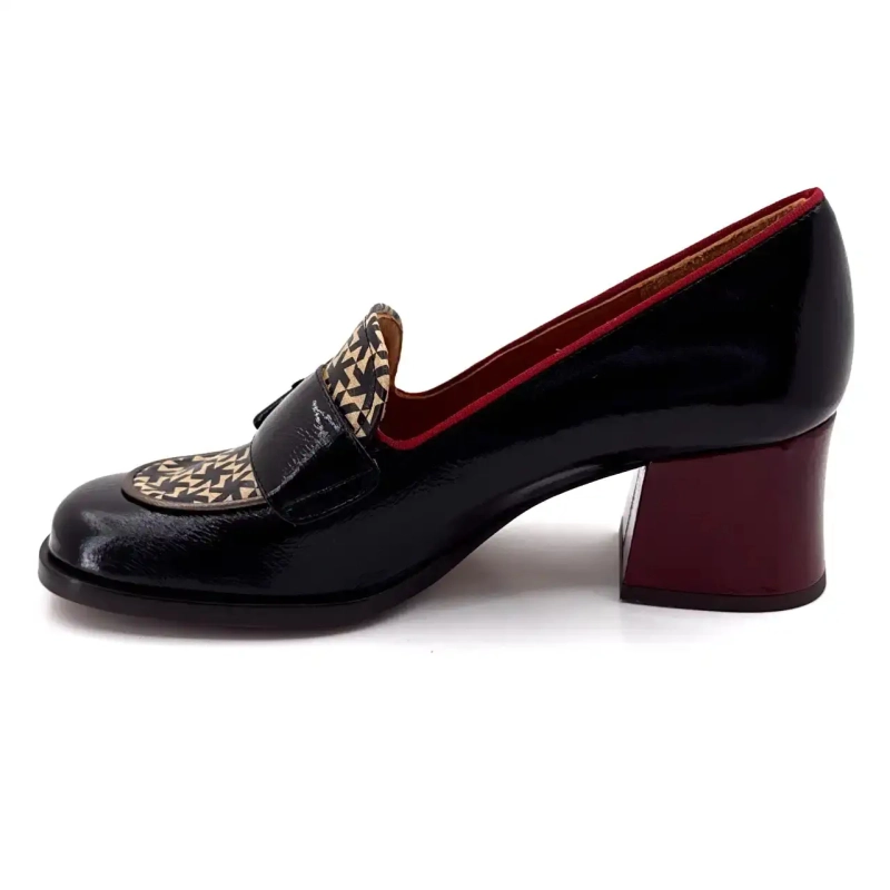 Chie Mihara Teisin 47 - Zapatos de charol estampados en negro y burdeos Ivoire Chaussures