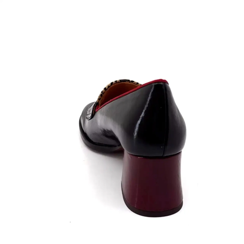 Chie Mihara Teisin 47 Svart & Burgunder Trykt Patentskinn Ivoire Chaussures