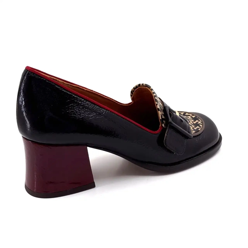 Chie Mihara Teisin 47 Pelle verniciata stampata nera e bordeaux Ivoire Chaussures