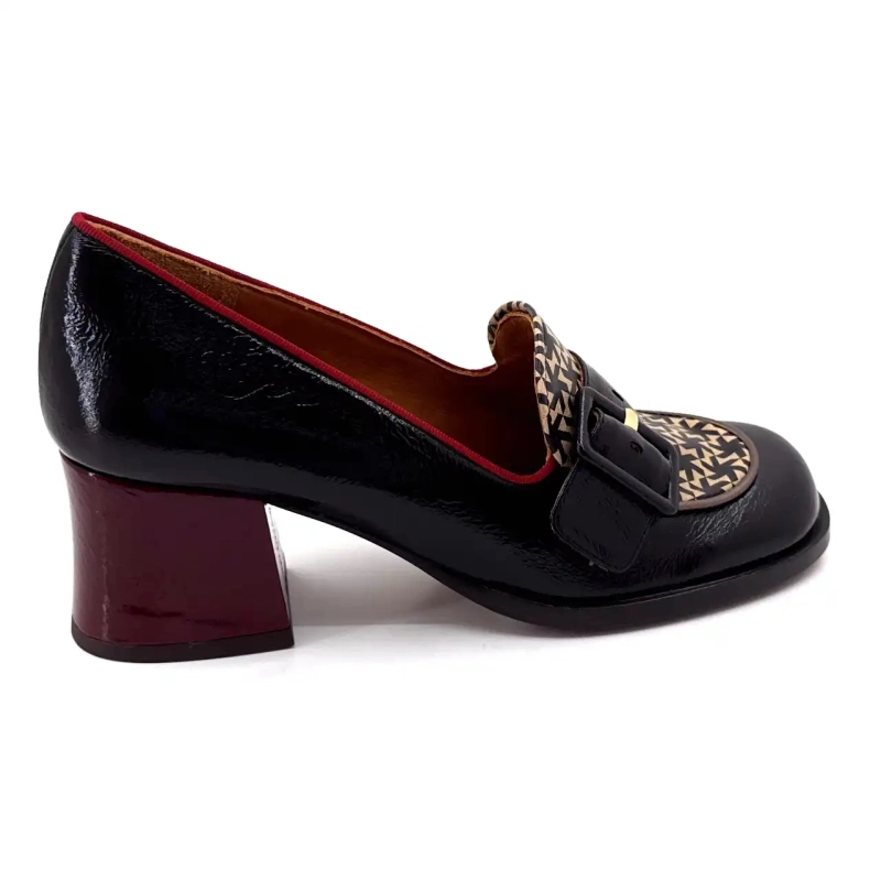 Chie Mihara Teisin 47 Svart & Vinröd Mönstrad Lackskinn Ivoire Chaussures