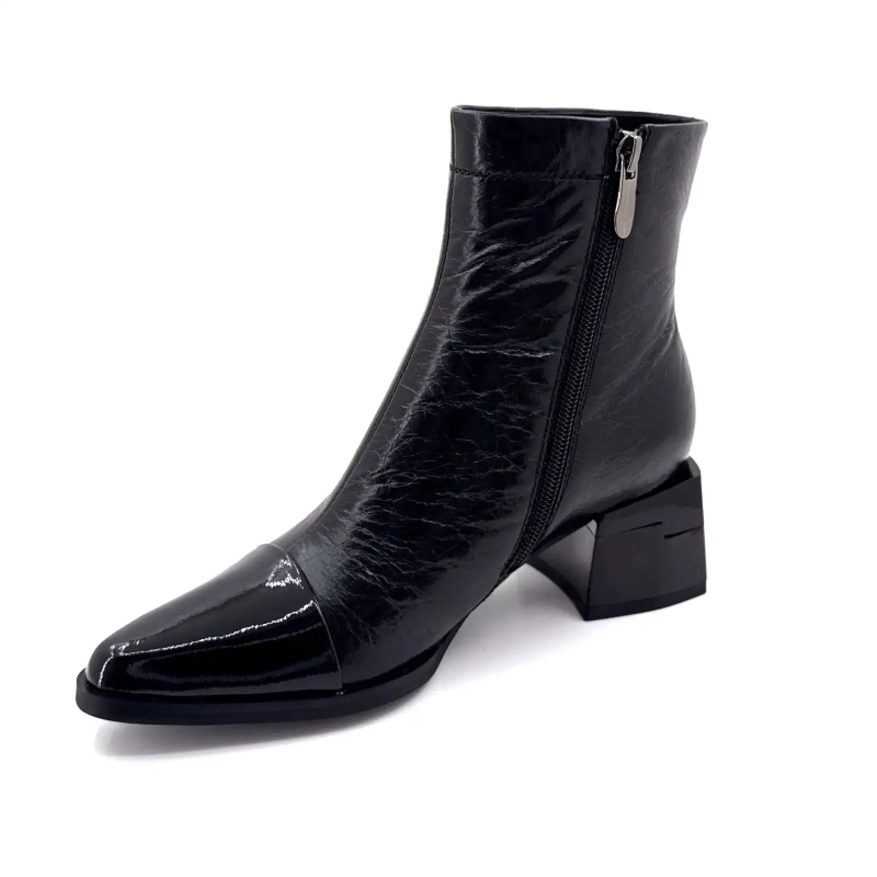 Métamorfose Valoreille Cuir Craquelé Noir Ivoire Chaussures