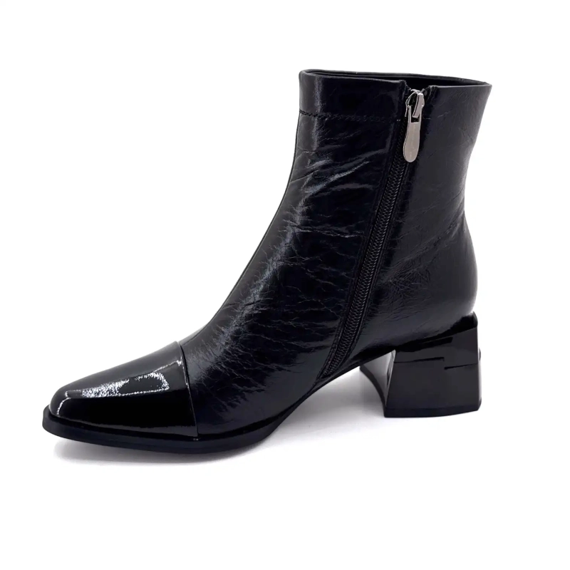 Métamorfose Valoreille Cuir Craquelé Noir Ivoire Chaussures