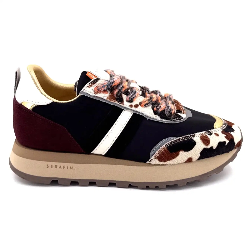 Serafini Tor 02 Suede Bordeaux Textil Negru Mânz Vacă Ivoire Chaussures