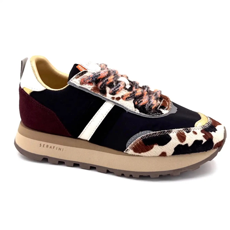 Serafini Tor 02 Suede Bordeaux Textile Black Foal Cow Ivoire Chaussures