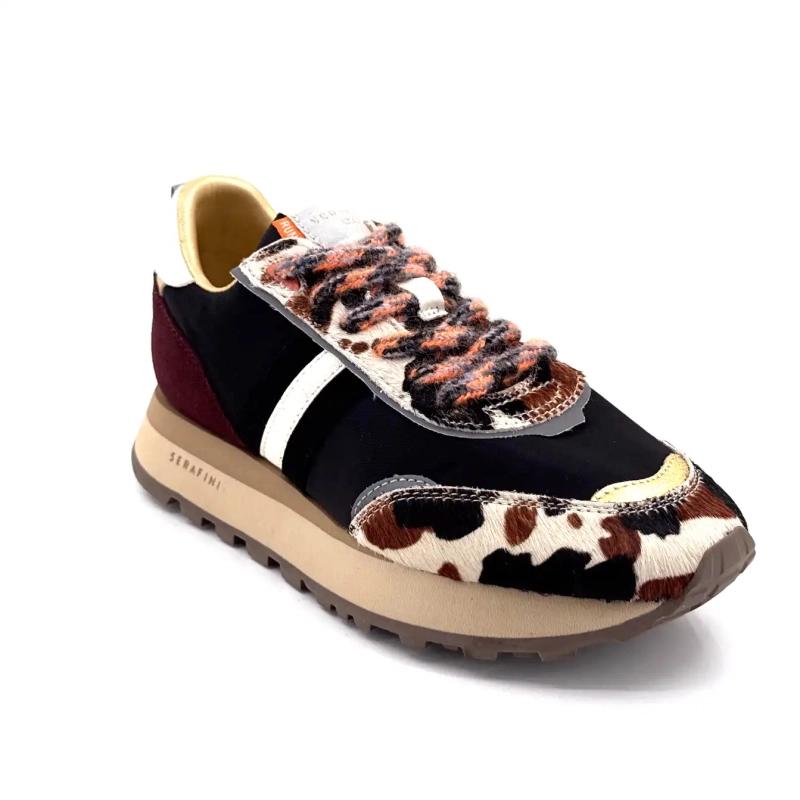 Serafini Tor 02 Wildleder Bordeaux Textil Schwarz Fohlen Kuh Ivoire Chaussures