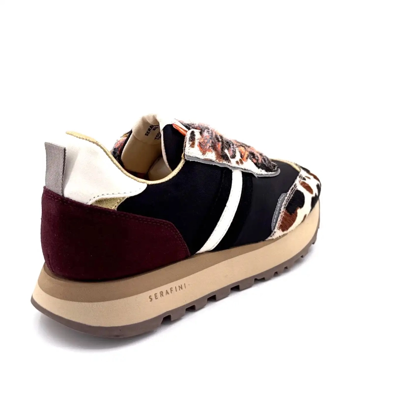 Serafini Tor 02 Wildleder Bordeaux Textil Schwarz Fohlen Kuh Ivoire Chaussures