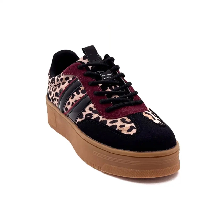 Posh 1152148 Psh3 Lily Leo Svart og Burgunder Ivoire Chaussures