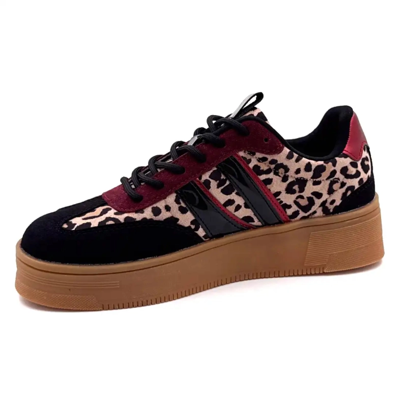 Posh 1152148 Psh3 Lily Leo Svart og Burgunder Ivoire Chaussures
