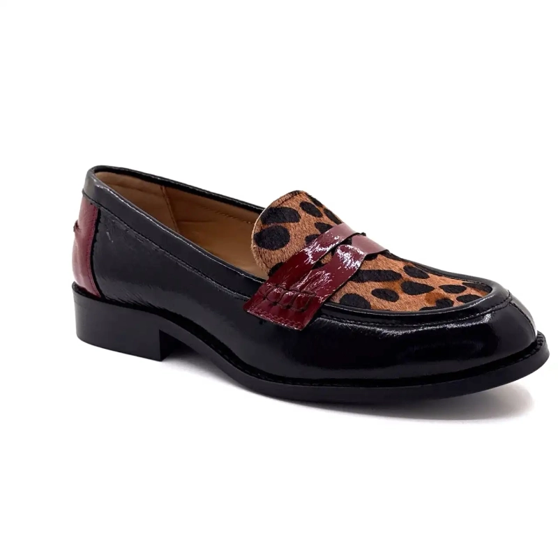 Ivoire 12816 Cuir Vernis Noir Bordeaux & Léo Ivoire Chaussures