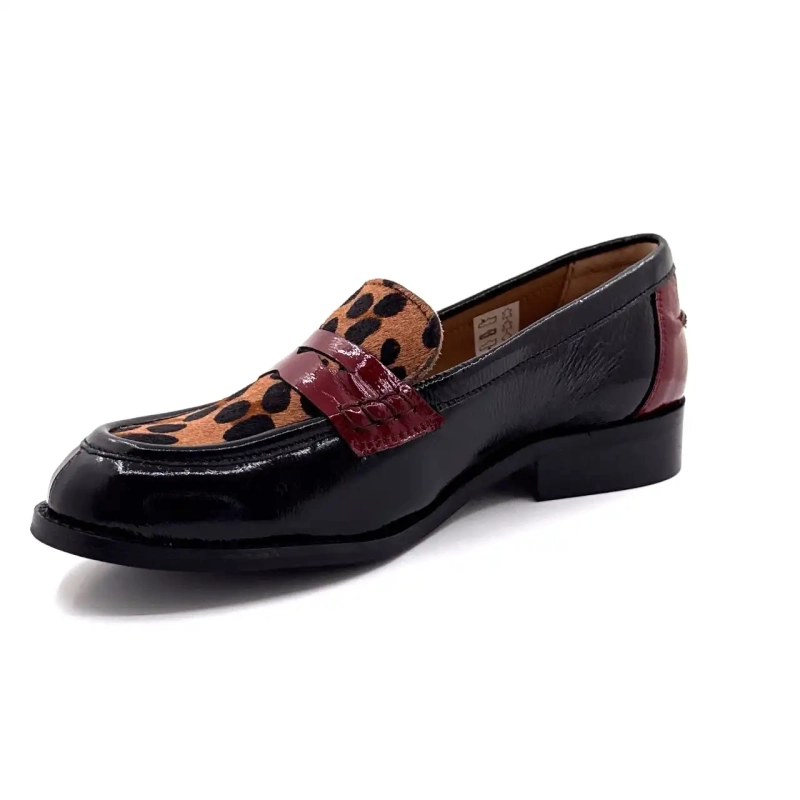 Ivoire 12816 Cuir Vernis Noir Bordeaux & Léo Ivoire Chaussures