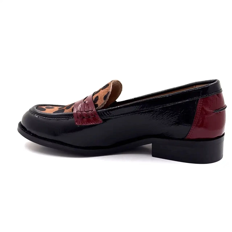 Ivoire 12816 Cuir Vernis Noir Bordeaux & Léo Ivoire Chaussures