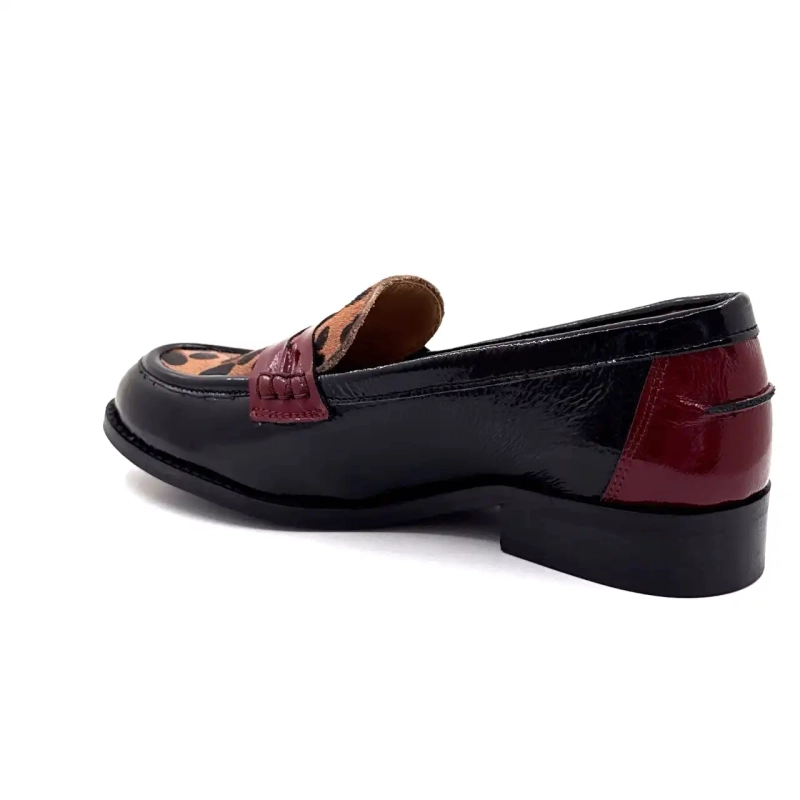 Ivoire 12816 Cuir Vernis Noir Bordeaux & Léo Ivoire Chaussures
