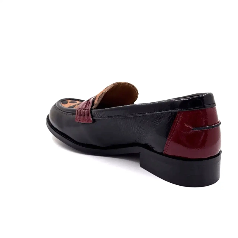Ivoire 12816 Cuir Vernis Noir Bordeaux & Léo Ivoire Chaussures
