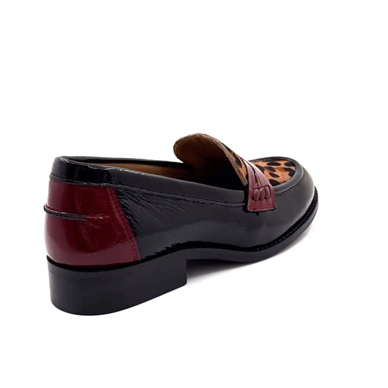 Ivoire 12816 Μαύρο Λουστρίνι Μπορντό & Λεοπάρ Ivoire Chaussures