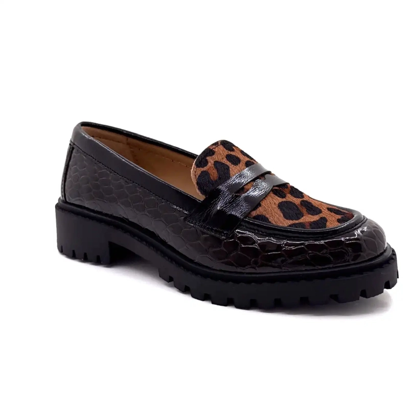 Ivoire 13371 Pony Patent Leather Bruin Leo & Zwart Ivoire Chaussures