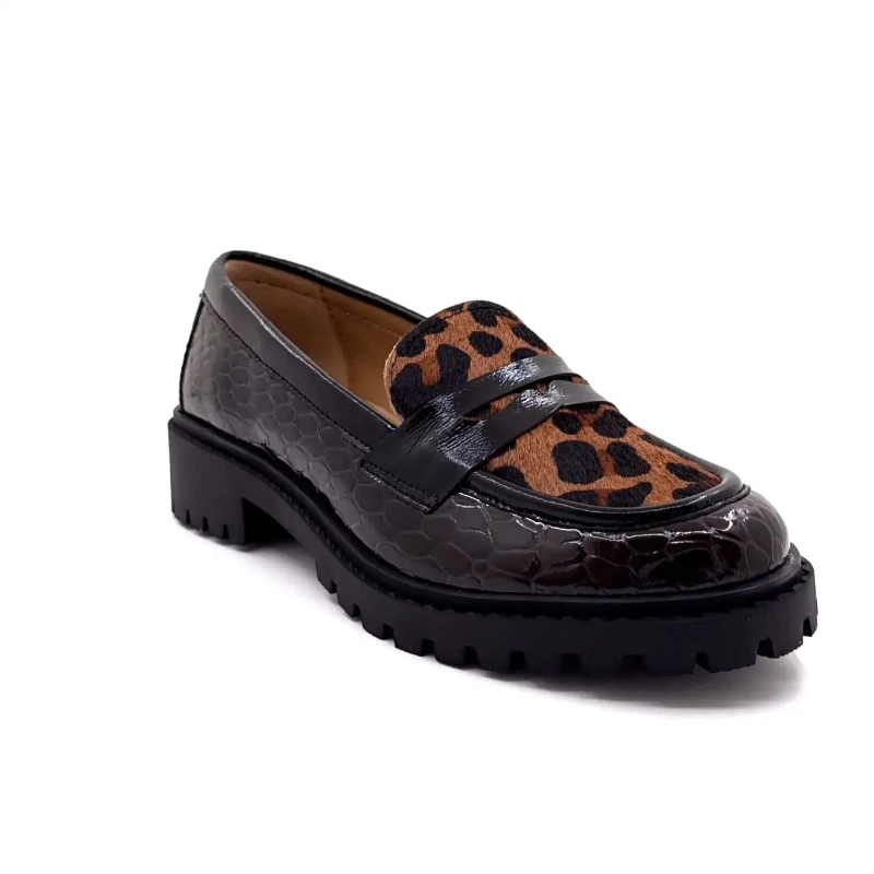 Ivoire 13371 Pony Pelle Verniciata Marrone Leo e Nero Ivoire Chaussures