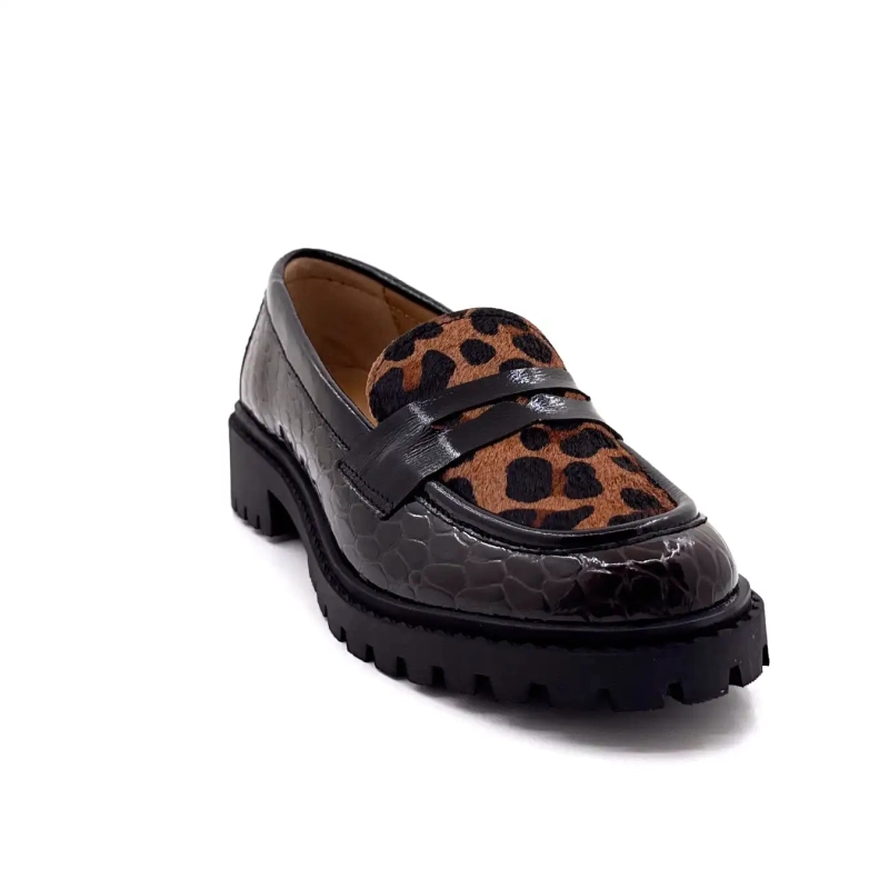 Ivoire 13371 Pony Laklæder Brun Leo & Sort Ivoire Chaussures