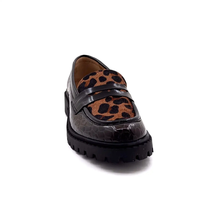 Ivoire 13371 Pony Patent Leather Brown Leo & Black Ivoire Chaussures