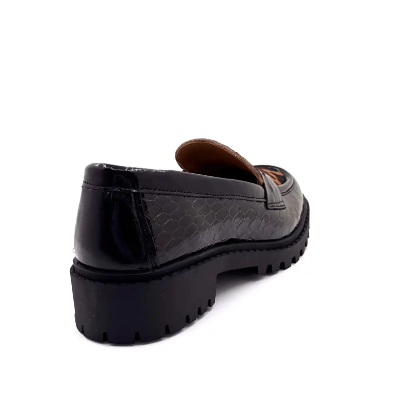 Ivoire 13371 Pony Couro Envernizado Marrom Leo e Preto Ivoire Chaussures