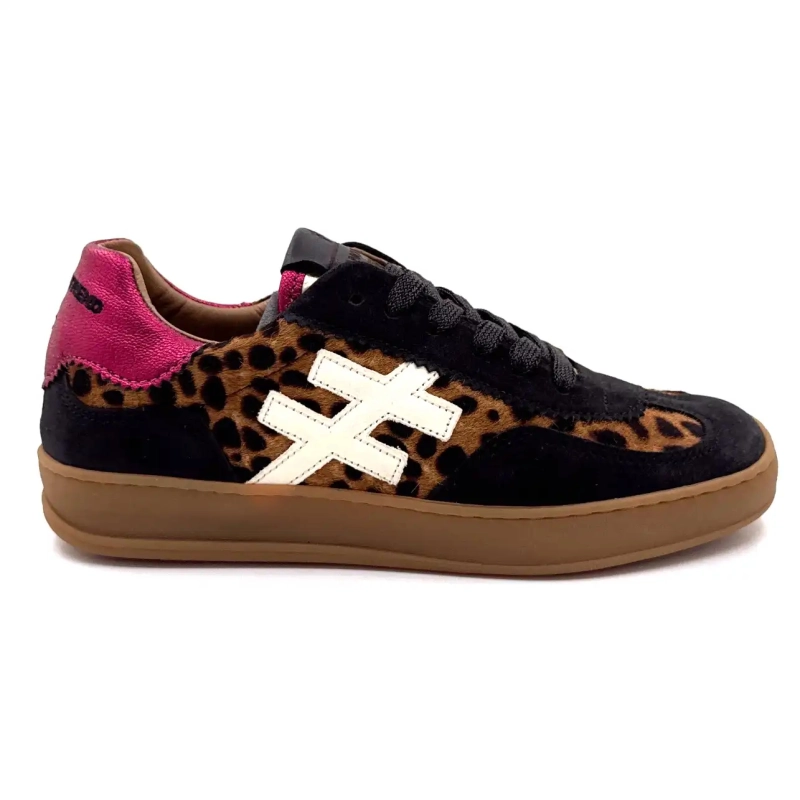 Another Trend A032 W4 A3 Daim Léo Noir Cuir Fuchsia Ivoire Chaussures