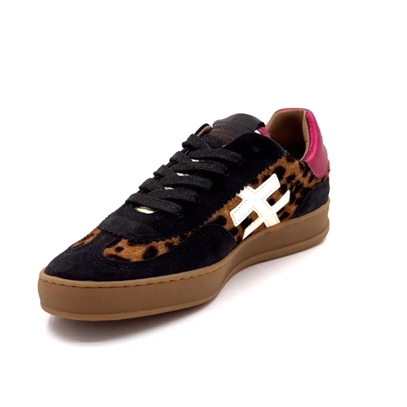 Another Trend A032 W4 A3 Μαύρο Λεοπάρ Σουέτ Φούξια Δέρμα Ivoire Chaussures