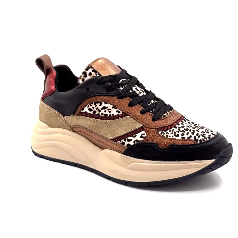 Posh Lpcharu-23poe1 Czarna skóra Beżowa czerwień i lew Ivoire Chaussures