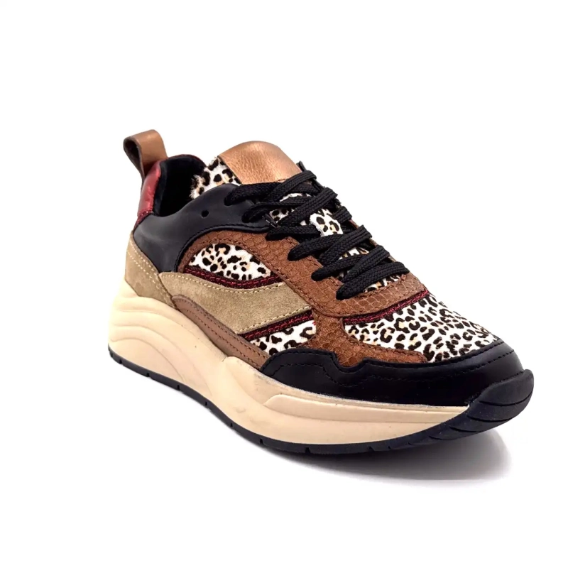 Posh Lpcharu-23poe1 Pelle Nera Beige Rosso e Leo Ivoire Chaussures