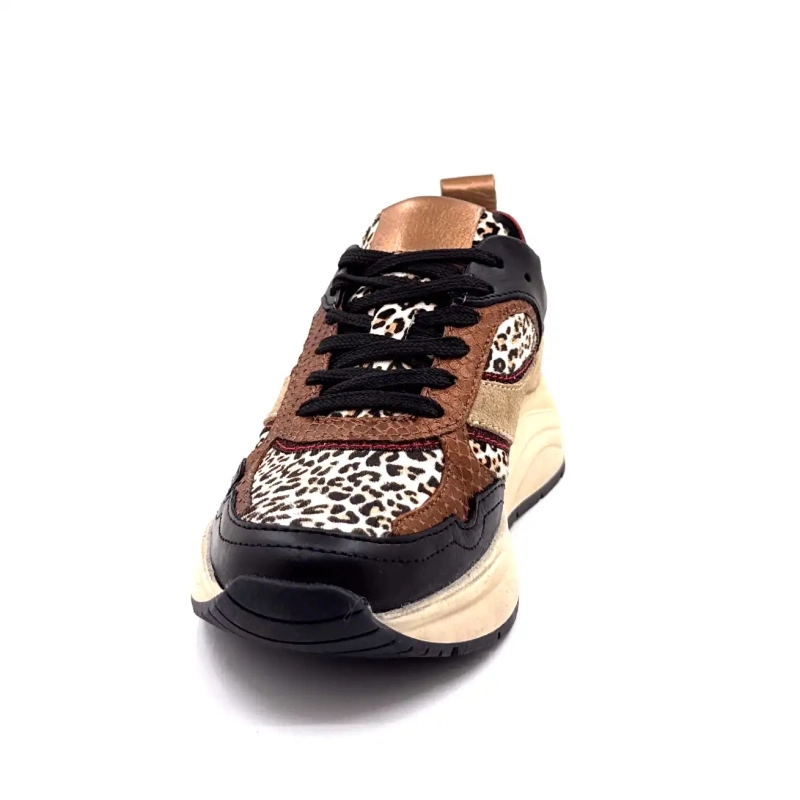 Posh Lpcharu-23poe1 Pelle Nera Beige Rosso e Leo Ivoire Chaussures