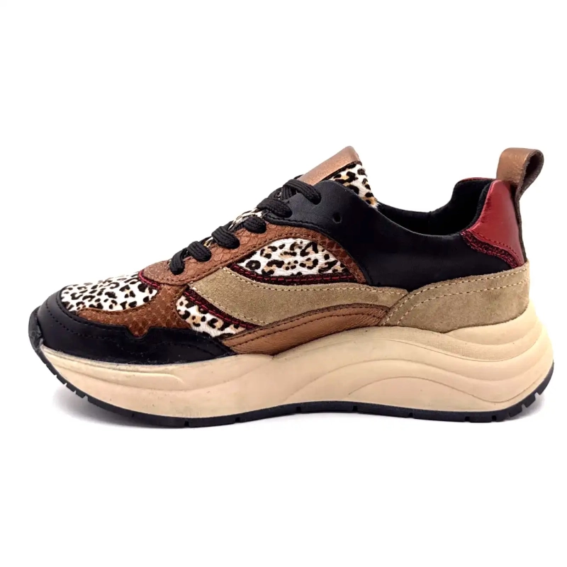 Posh Lpcharu-23poe1 Black Leather Beige Red & Leo Ivoire Chaussures