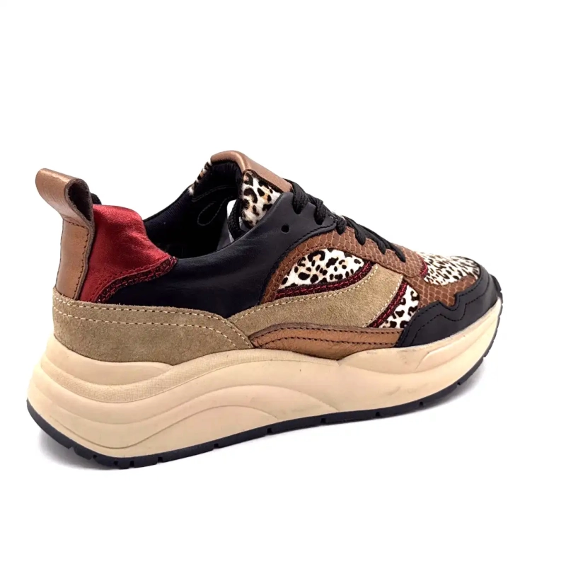 Posh Lpcharu-23poe1 Schwarzes Leder Beige Rot & Leo Ivoire Chaussures