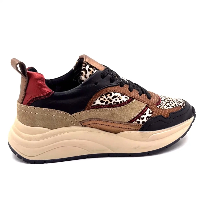 Posh Lpcharu-23poe1 Pelle Nera Beige Rosso e Leo Ivoire Chaussures