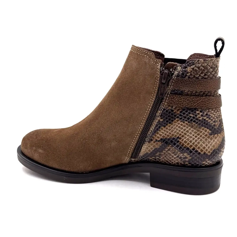 Pelle scamosciata color nocciola, rettile e bronzo, Ivoire 1845 Ivoire Chaussures