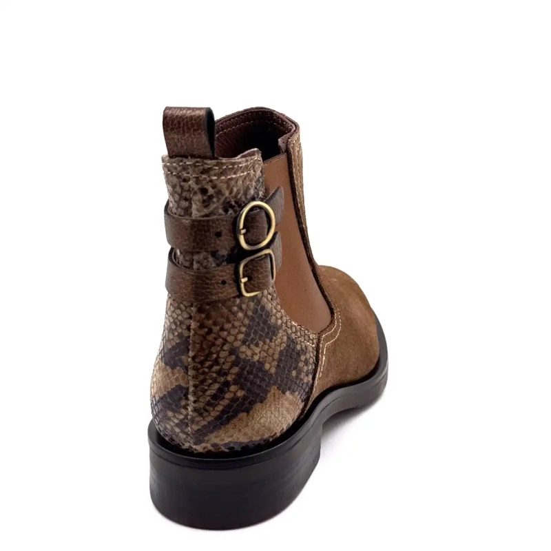 Pelle scamosciata color nocciola, rettile e bronzo, Ivoire 1845 Ivoire Chaussures