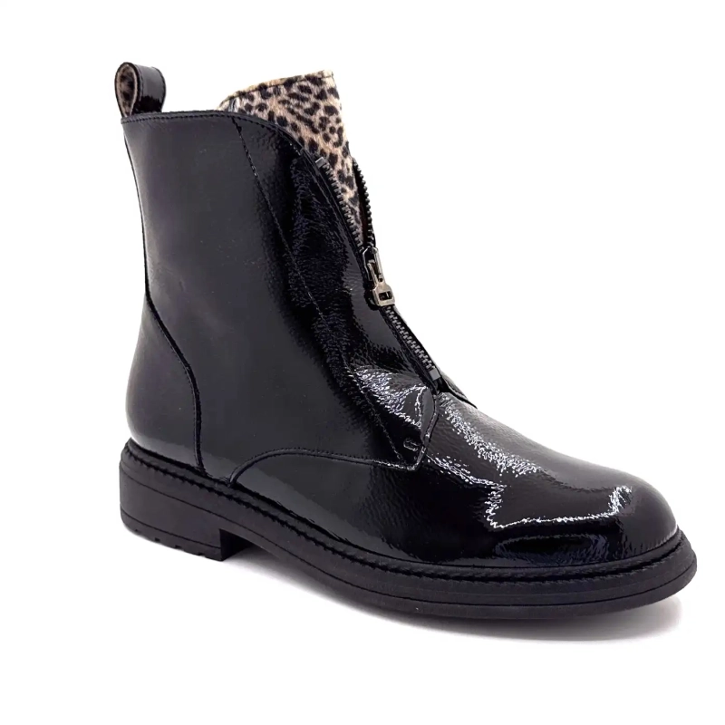 Ivoire Cv 6409 Μαύρο & Λεοπάρ Δέρμα Λουστρίνι Ivoire Chaussures