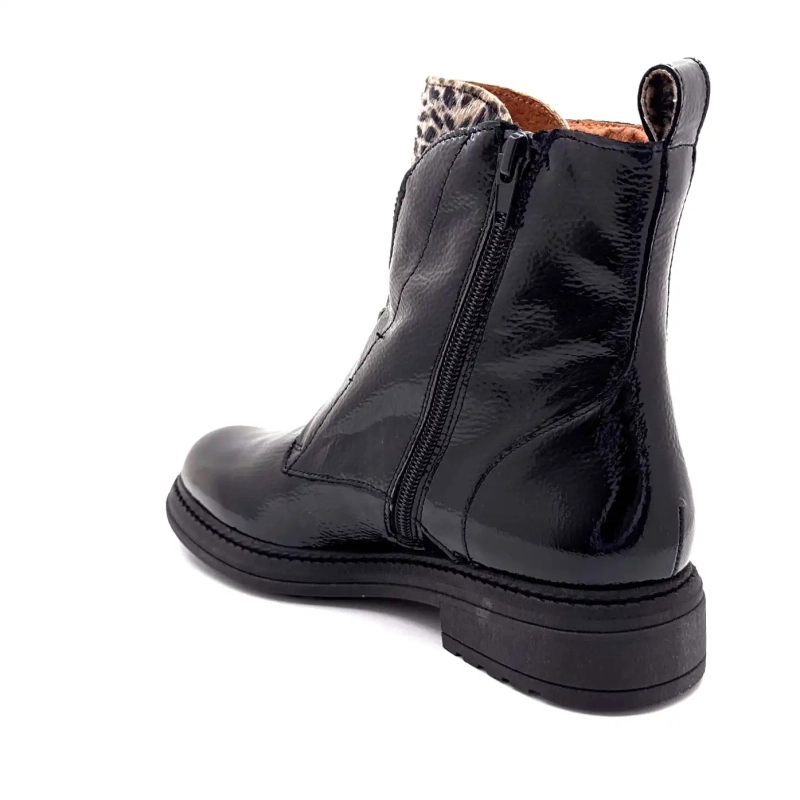 Ivoire Cv 6409 Cuir Vernis Noir & Léo Ivoire Chaussures