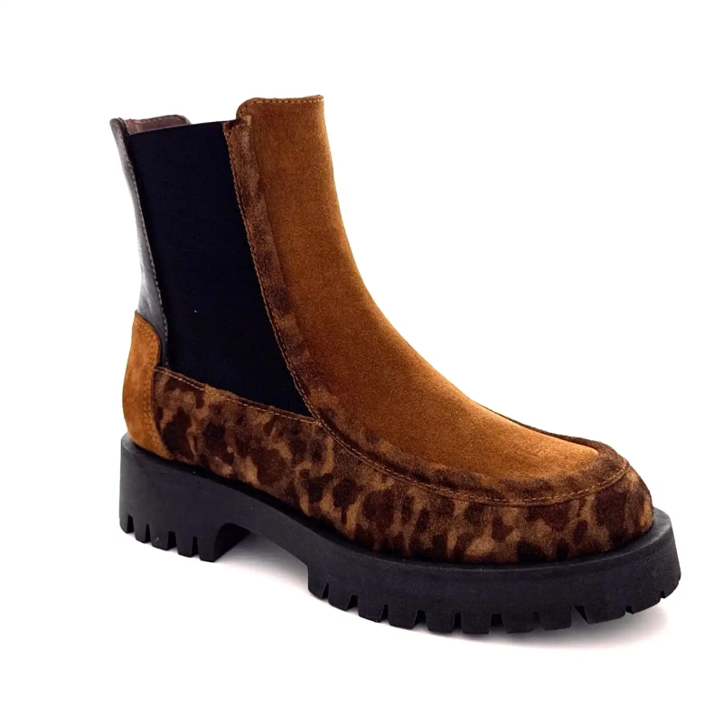 Minka Jazz Suede Léo Camel Leather Black Ivoire Chaussures