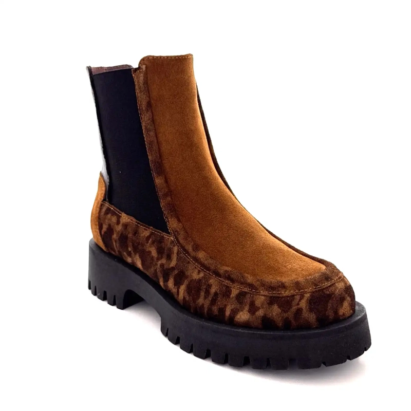 Minka Jazz Suede Léo Camel Leer Zwart Ivoire Chaussures