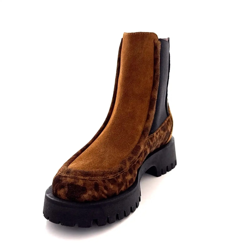 Minka Jazz Suede Léo Camel Δέρμα Μαύρο Ivoire Chaussures