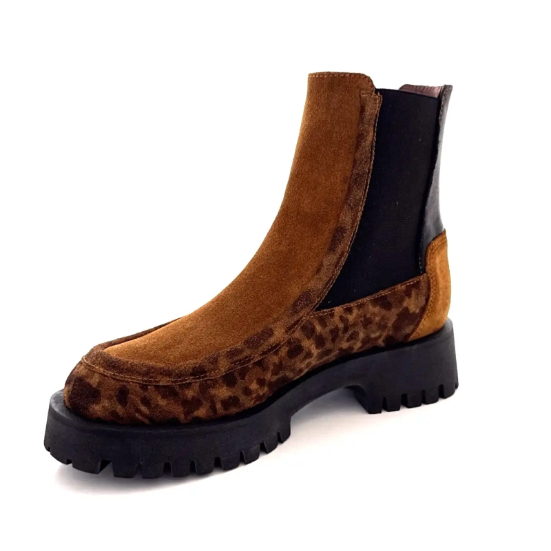 Minka Jazz Suede Léo Camel Leather Nero Ivoire Chaussures