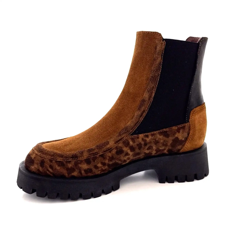 Minka Jazz Daim Léo Camel Cuir Noir Ivoire Chaussures