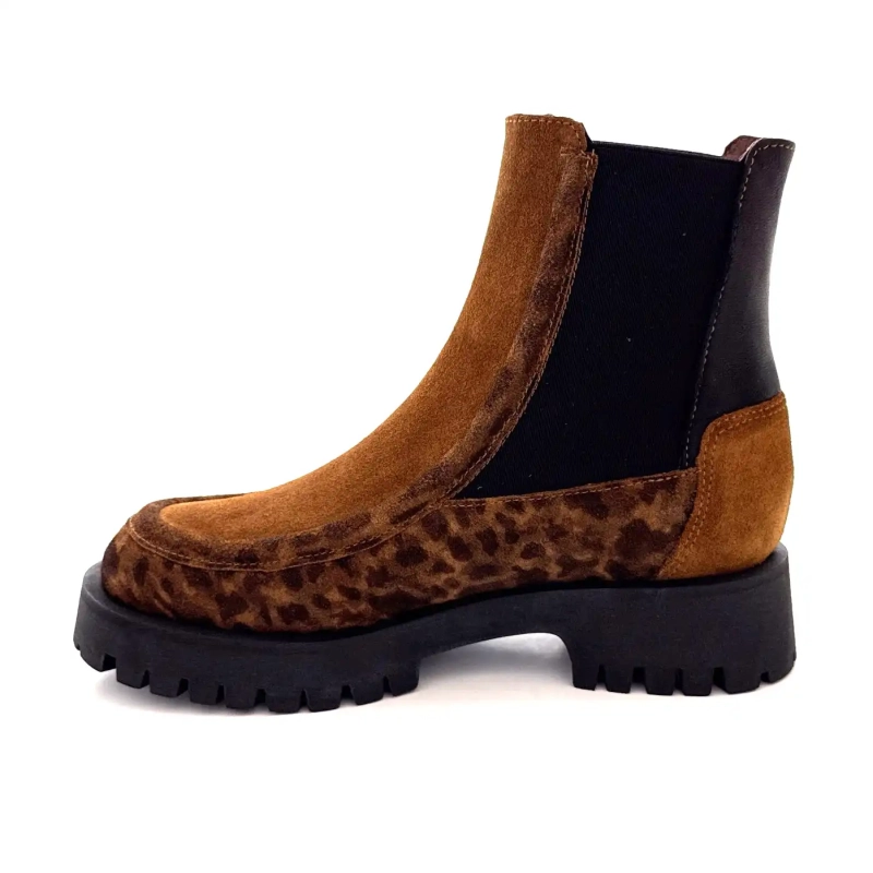 Minka Jazz Suede Léo Camel Leather Black Ivoire Chaussures