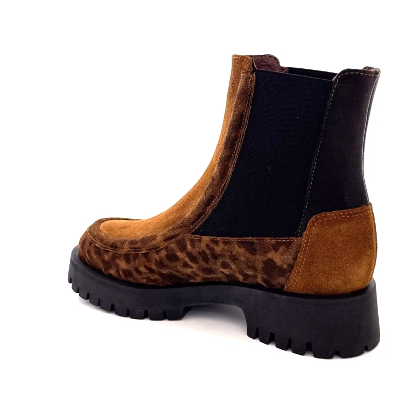 Minka Jazz Suede Léo Camel Δέρμα Μαύρο Ivoire Chaussures