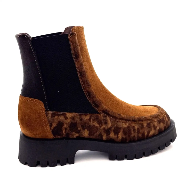 Minka Jazz Suede Léo Camel Leer Zwart Ivoire Chaussures