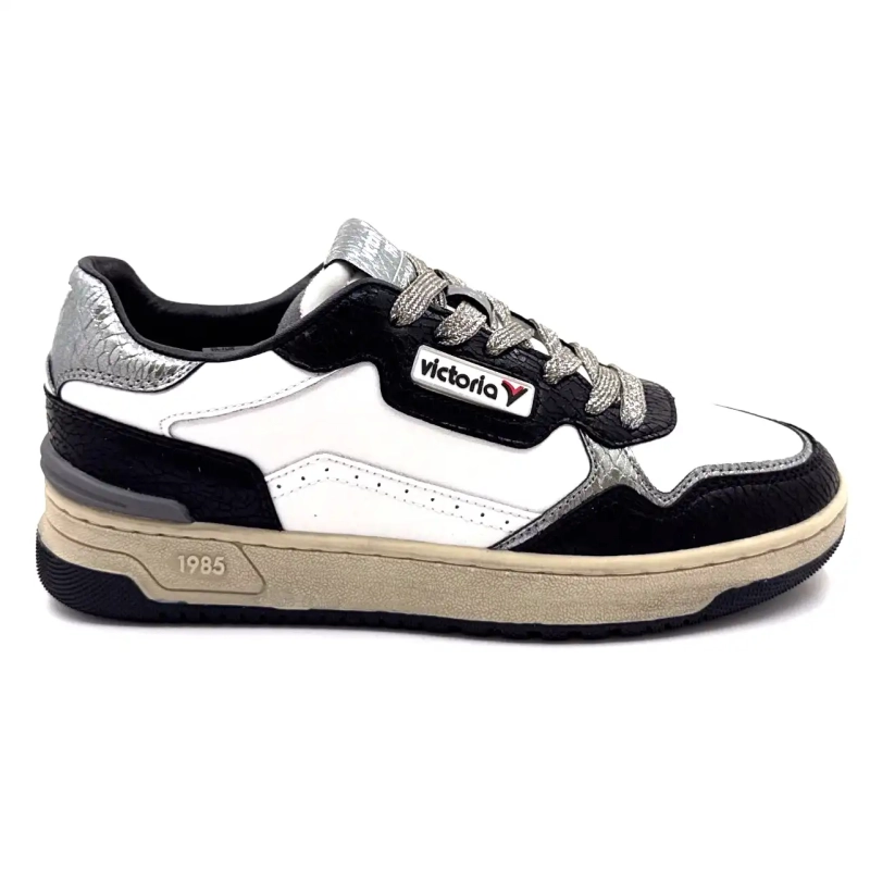 Victoria 8800127 Biała skóra Czarno-srebrna Ivoire Chaussures