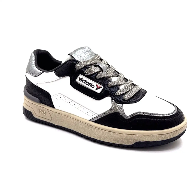 Victoria 8800127 Weißes Leder Schwarz & Silber Ivoire Chaussures
