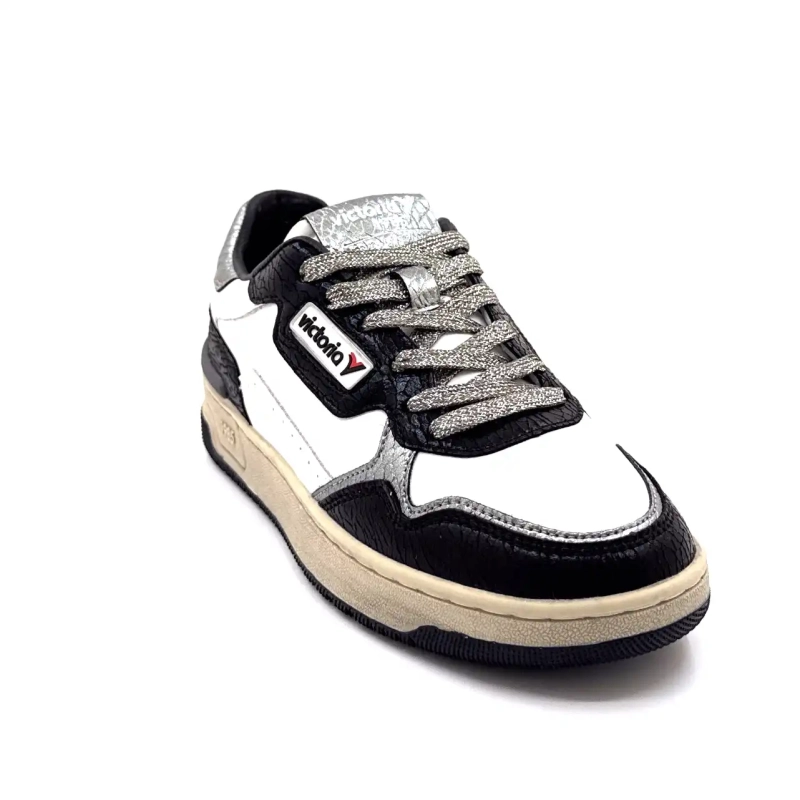 Victoria 8800127 Weißes Leder Schwarz & Silber Ivoire Chaussures