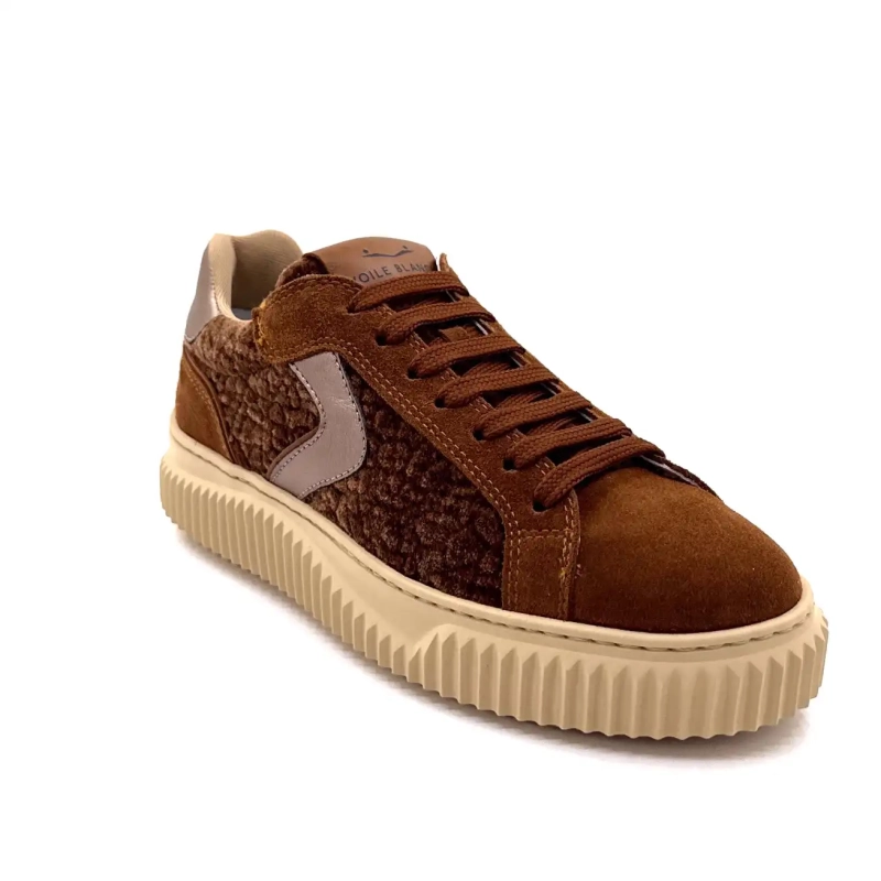 Voile Blanche 1D34 Wildleder und samtiges Kamelbronze-Leder Ivoire Chaussures