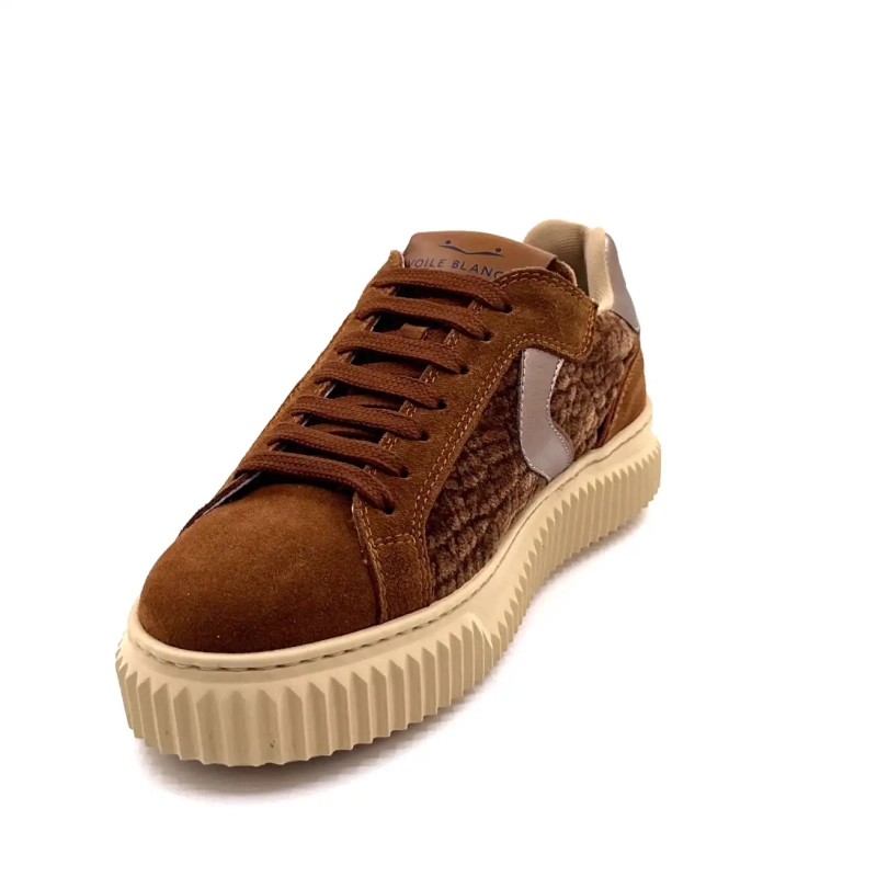 Voile Blanche 1D34 Wildleder und samtiges Kamelbronze-Leder Ivoire Chaussures