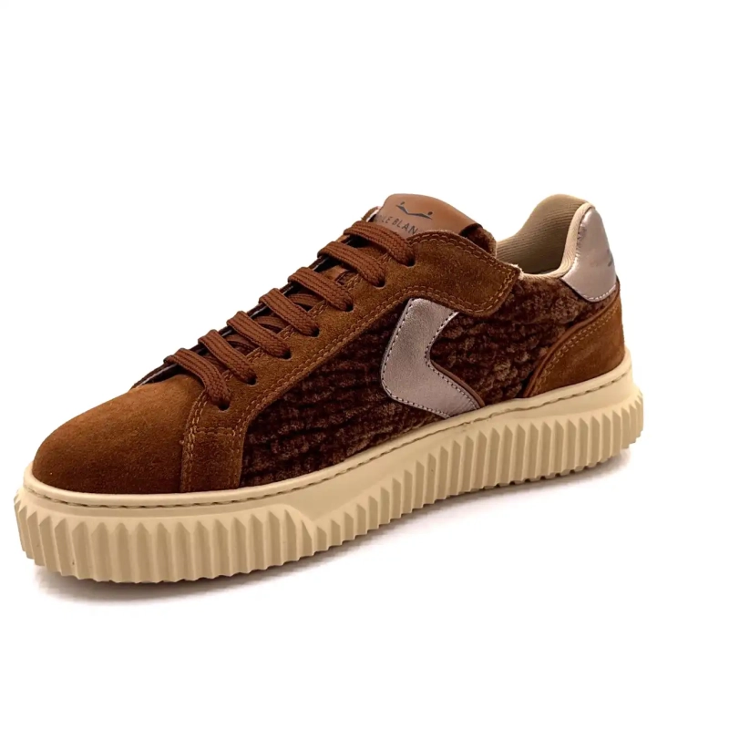 Voile Blanche 1D34 Wildleder und samtiges Kamelbronze-Leder Ivoire Chaussures